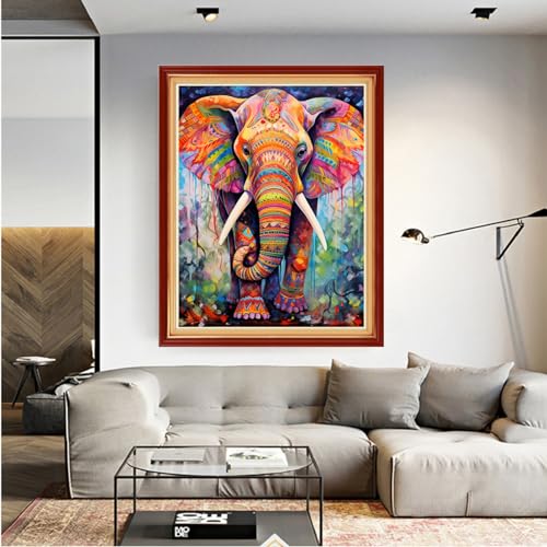Dooxvey Cross Stitch Kits for Adults Beginners - Full Range of Cross-Stitch & Embroidery Kits - 11CT Patterns - Colorful Elephant 16x20 inch - color: Manual Arts 17