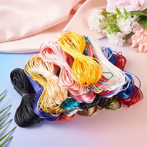 Elecrelive 20 Colors Rattail Silk Cords 1.5mm Polyester Thread Chinese Knot Cord 218 Yard Silk String for Kumihimo Lanyards Jewelry Keychain Making - color: 20 Colors