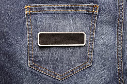 Blank Name Tag Patch White Border - by Ivamis Trading - 3.5x1 inch - Twill Fabric - Paper Backing - Embroidered and Laser Cut Borders (P4835) - color: Black,White, size: Small 3.5x1 inch