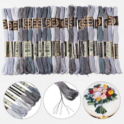 24 Skeins 6 Strands Variegated Grey Embroidery Thread for Craft - color: Gray