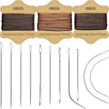 Upholstery Repair Kit: Waxed Sewing Thread (3 Rolls - Brown Color Range) & Heavy Duty Needles (11 PCS) for Leather, Canvas & Quilting Thread - color: Brown, Dark Brown, Light Brown