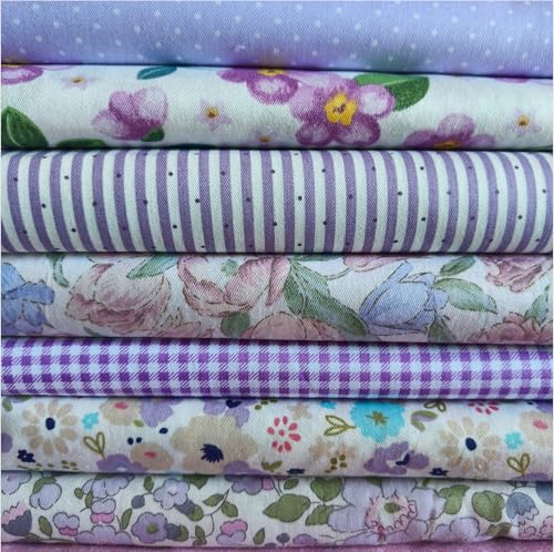 Cotton Fabric DIY Making Supplies Quilting Patchwork Fabric Fat Quarter Bundles DIY for Quilting Cotton Patchwork Cushions (Purple Big Flowers, 9.8" x 9.8") - color: 7pcs Purple Big Flowers, size: 9.8" x 9.8"