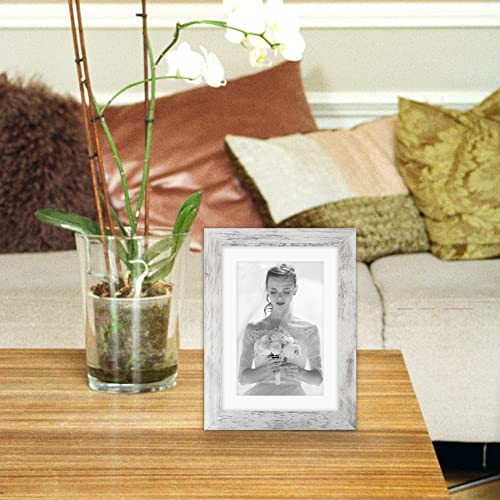 TOFOREVO 5x7 Picture Frames with 4x6 Mat Set of 4, Distressed White - color: Distressed White, size: 5x7