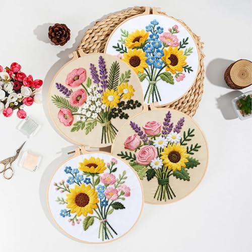 ORIGACH 6 Pack Flower Bouquet Embroidery Kit for Beginner - style: Flower Bouquet