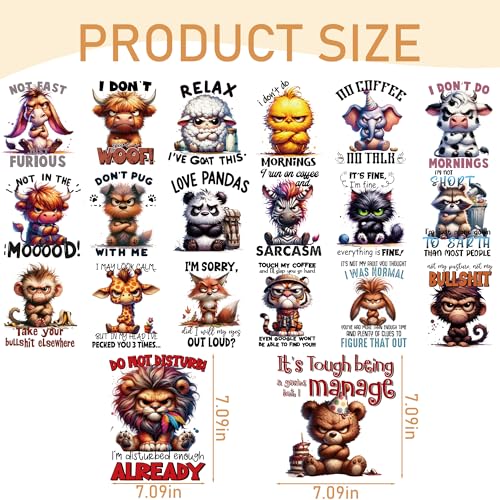 Dazoratix Animals Iron on Transfers - 20 Sheets Cute Cartoon Animal Heat Transfer Design Stickers Funny Ready to Press Sarcastic Angry Decals for T-Shirts Women Clothing DIY Crafts Pillow Decorations - style: Cute Animals-20PCs
