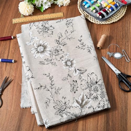1 Yard 63 Inch Black White Floral Linen Fabric Flower Pattern Canvas Supple Breathable Needlework Embroidered Cloth for Sewing Making Clothes Curtain Decor Garment Accessory Diy Craft Supply - size: 1600MM, style: White Black Flower