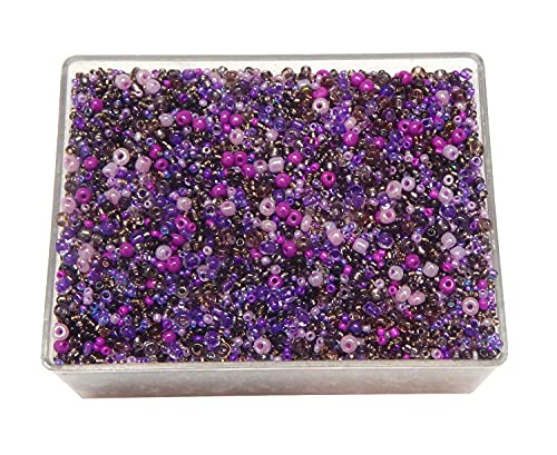 Perlin Glass Seed Beads 2mm 3mm 4mm Round Pony Beads Pack of 3000 Mixed Size, Colour Mix for Jewelry Making Earrings Bracelets Pendants Waist DIY Handmade (Purple) - color: Purple