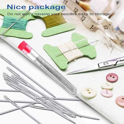 55 PCS Large Eye Sewing Needles, 5 Sizes Hand Sewing Needles, Including Embroidery - 50PCs with 4 Pcs Needle Threader and 1 Measuring Tape - color: 55 pack