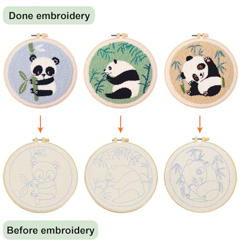 Myfelicity Punch Needle Panda Embroidery Kits, Set of 3, Including Tools Such as Patterned Punching Cloth and Needles - color: Panda