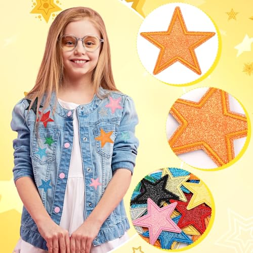 AUGSUN 36pcs Glitter Star Iron on Patches for Clothing - style: Glitter Star
