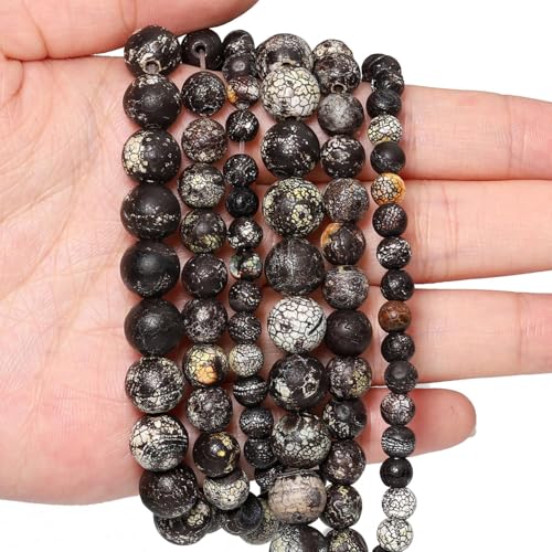 45pcs Round Loose Black Crack Old Agate Beads for Bracelet Beads，8mm Gemstone Bead Round Loose Stone Beads for Jewelry Making DIY Bracelet Necklace Earrings - color: black crack, size: 8mm