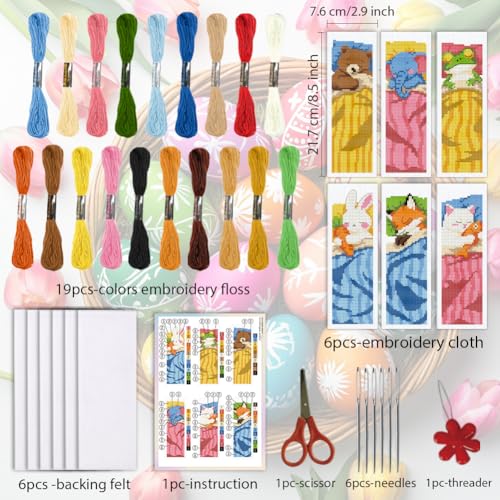 ORIGACH 6 Set Sleepy Animal Friends Cross Stitch Bookmark Kit for Beginner - style: Sleepy Friends