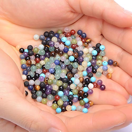 4mm Natural Mixed Materials Gemstones Beads and Brass Tiny Spacer Round Loose Beads Jewelry Making KIT with Thread and Needles 300PCS+300 PCS(12 Natural 3 Brass, 4mm) - color: 12 Natural 3 Brass, size: 4mm