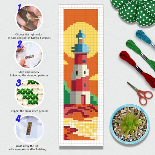 BEUNITONE 6 Pcs Summer Cross Stitch Bookmark Kits for Adults Beginners - style: Island Elements