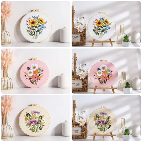 Offizon 3 Sets Embroidery Kit for Beginners Adult DIY Cross Stitches - color: Flower-B (3 Pack)