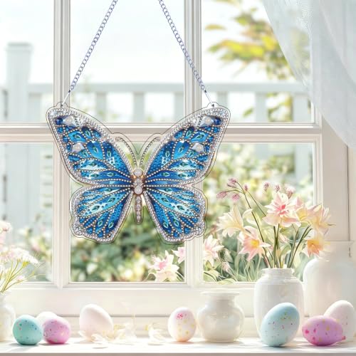 STGLCR DIY Hanging Diamond Art Pendant Painting Kit Butterfly, Special Crystal Gemoration Craft Painting Kit Ornament, 6.06x7.79inch，Crystal Art for Home Wall Window Dec - color: Butterfly