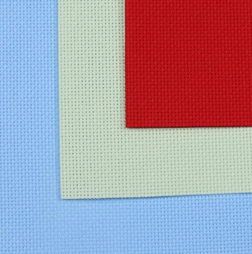 KCS 3 pc of 12" x 18"(30cmx45cm) 18CT Counted Cotton Aida Cloth Cross Stitch Fabric (Light Blue+Light Green+Red) - color: Light Blue+light Green+red