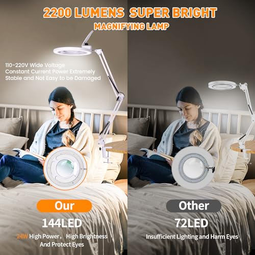 2200 Lumens Magnifying Lamp with Light, 10X Real Glass Lens - color: White
