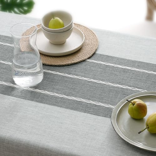 Softalker Outdoor Linen Rectangle Tablecloth with Tassel, 55 x 70 Inch - color: Grey Lines, size: 55" x 70" (Rectangular)