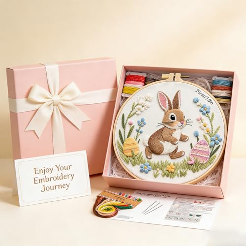 BoAn 3D Rabbit Embroidery Kit for Adults, DIY Hand Embroidery Craft Kit - color: rabbit-2