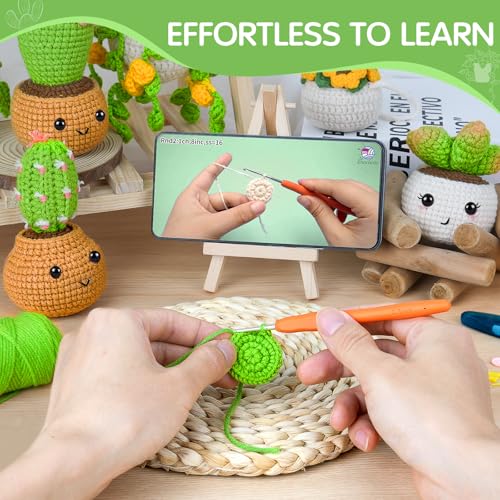 Crochetta Crochet Kit for Beginners, Crochet Starter Kits for Adults, Amigurumi Craft Knitting Crocheting Kits with Step-by-Step Video Tutorials, 6 Pc Hanging Potted Plants Family(40%+ Yarn - color: 6Plants