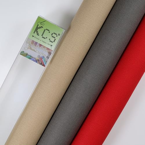 KCS 3 pc of 15" x 18"(38cmx45cm) Counted Cross Stitch Cotton Aida Cloth Needlework Rolled Fabric Box,18CT,Red+Khaki+Dark Grey - color: Red+khaki+dark Grey, size: 18CT