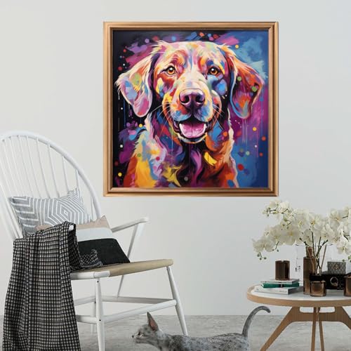 Leczany Cross Stitch Stamped Kit for Adults - Colorful Dog | DIY Embroidery Starter Patterns Craft Kit Needlepoint for Beginner | 11CT, 3 Strands | 14.2x14.6 inches - color: 11CT Stamped kits, Colorful Dog 14.2x14.6 inches