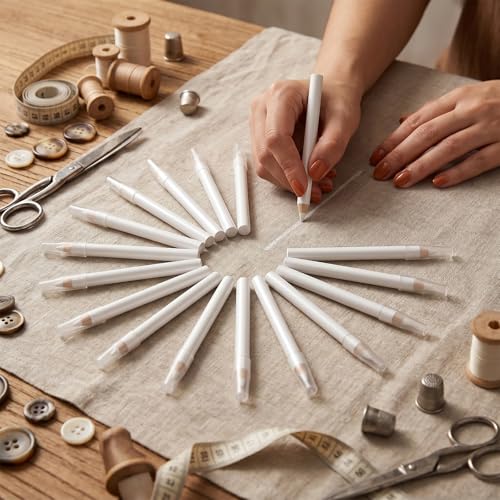 14Pcs Fabric Chalk Pencil for Sewing, Ymapinc Water Soluble White Pencil with Tip Caps, Tailors Marking Tools, Washable White Markers, Chalk for Dressmaking Quilting DIY Craft Supplies