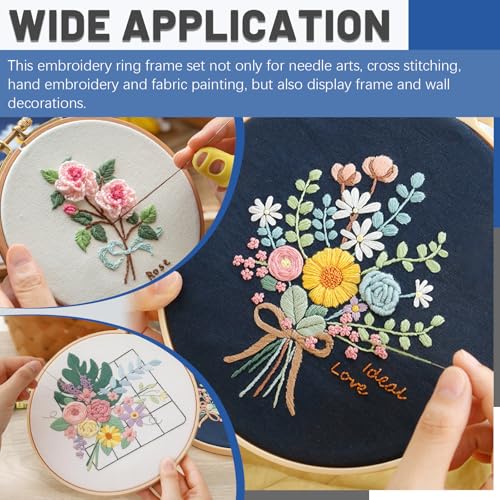 Glarks 78pcs Linen Fabric Embroidery Set Includes 50pcs Stitch Embroidery Thread 6pcs Embroidery Linen Cloth 6pcs Bamboo Circle Cross Stitch Hoop 10pcs Sewing Needles and 6pcs Tailoring Tools