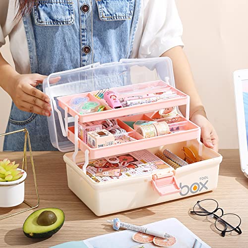 Kinsorcai 12'' Three-Layer Clear Plastic Storage Box/Tool Box, Multipurpose Organizer and Portable Handled Storage Case for Art Craft and Cosmetic (White) - color: white, size: 1PCS
