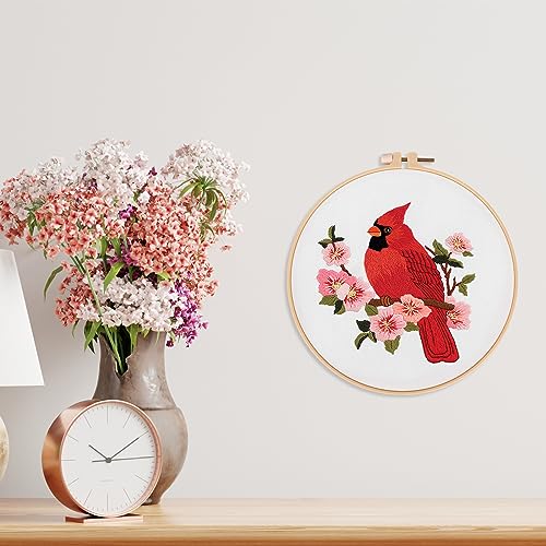 Louise Maelys Cardinal Embroidery Kits for Beginners with Flower Pattern - color: kit-23