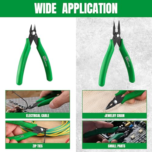 SK 2-Piece Precision Flush Cutters Pliers Set, Mini Wire Cutters
