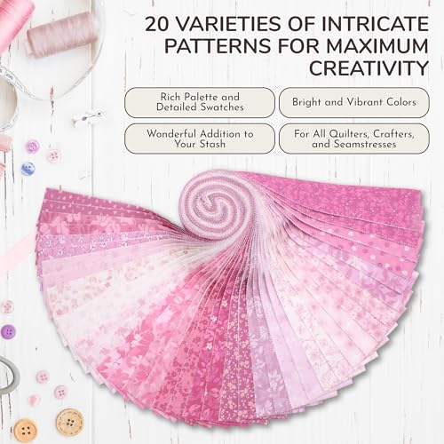 Tinyspool & Co.'s Twirlie Roll 40 Precut Quilting Fabric Strips for Quilting Supplies, Crafting, Sewing, Soft Cotton Strip for Blanket, Rug, Upholstery, Home Decor, and Purse Making, Potter’s Pink - color: Potter's Pink