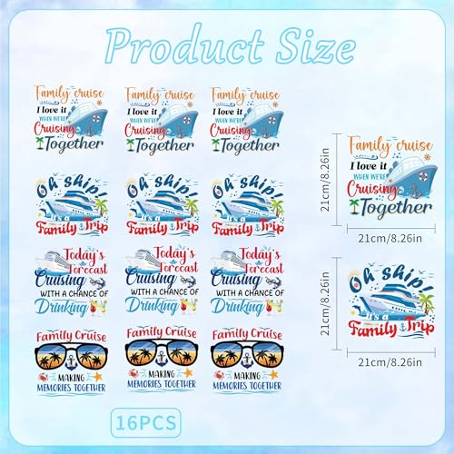 16 Sheets Cruise Iron on Transfers for T-Shirts - style: Family Cruise
