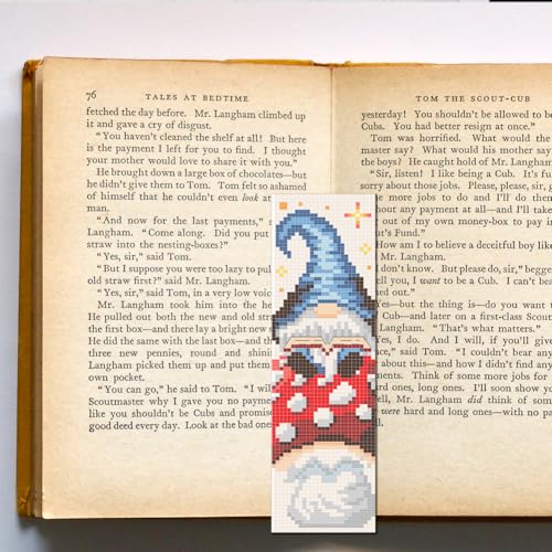 FREEBLOSS 6 Set Cross Stitch Bookmark Kit 11 CT Stamped Cross Stitch Kit DIY Embroidery Bookmark Kits for Adult Beginners with Instructions, Gnome Pattern, 6 x 20 cm/8" x 2.4" - style: Books and Dwarfs
