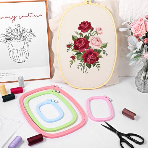 Yuanan 5 Sizes Rectangle Embroidery Hoop, 5"/6"/10"/13"/15" Plastic Square Embroiderys Hoop Plastic Embroidery Hoops Reusable Cross Stitch Hoops Embroiderys Supplies for Sewing, Needlework, DIY