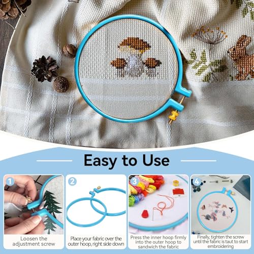 Embroidery Hoop Plastic, 5in Plastic Circle Cross Stitch Hoop Ring Circle Embroidery Ring Cross Stitch Supplies for Art Craft Sewing, Random Color