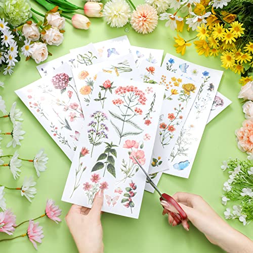 Sinmoe 10 Sheets Vintage Botanical Floral Rub on Transfers 6 x 12 in