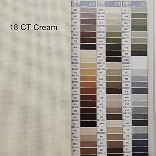 19" x 28" 18CT Counted Cotton Aida Cloth Cross Stitch Fabric (Cream) - color: Cream