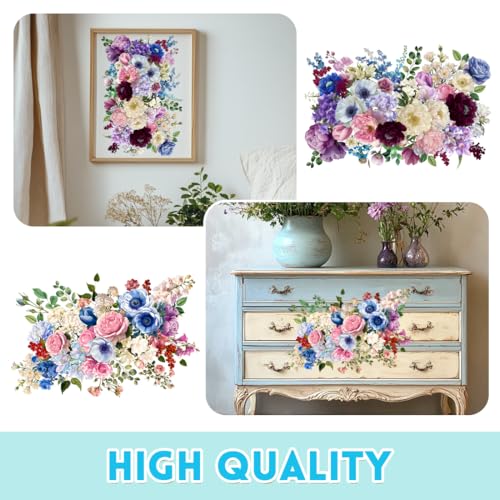 6 Sheets Watercolor Flower Rub on Transfers for Furniture Vivid Roses Decor Transfer Stickers Waterproof Colorful Furniture Iod Transfers for Scrapbooking Wood DIY Home Decor 6"x12" - style: Modern Style Flowers