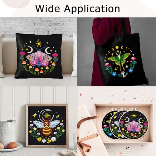 Nuberlic 3 Pack Embroidery Kit for Beginners, Moth and Bee Patterns - color: Moth and Bee