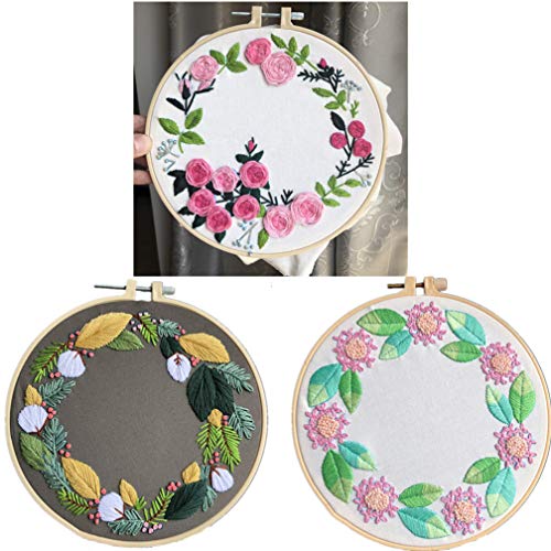 Abillyn 3 Pack Embroidery Starter Kit Flower Stamped with Printed Pattern Cross Stitch Embroidery Kits (Flower 3 Pack) - color: Flower 3 Pack