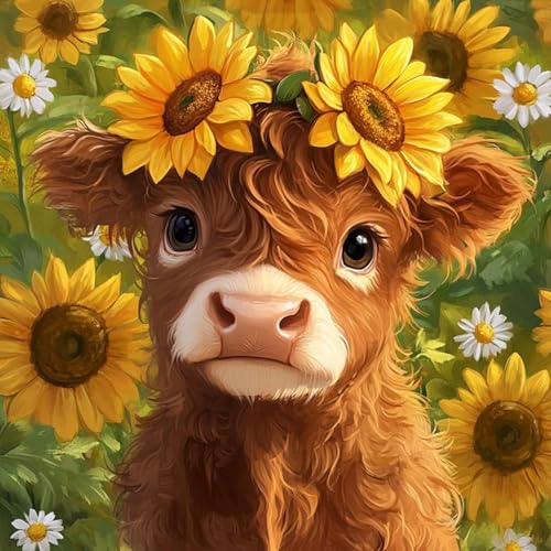 Cow Flowers Stamped Cross Stitch Embroidery Kits for Beginners Adults - color: cow flowers