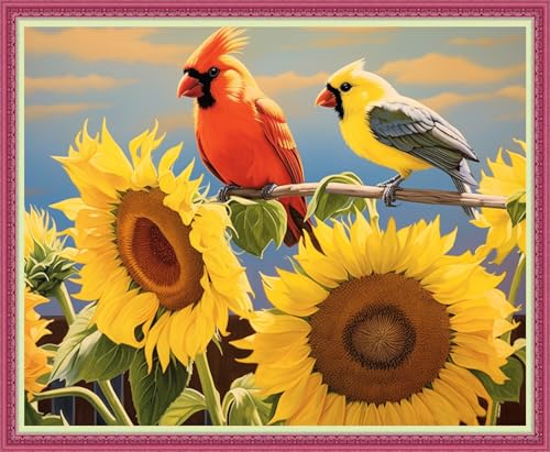 Disnesart Cross Stitch Stamped Full Embroidery Kits DIY 11CT Cotton Thread Printed DIY Needlepoint Kits Craft Needlework Set Cross-Stitch Stamped Sets-Sunflower Bird 16x20 inch - color: Stylepattern06