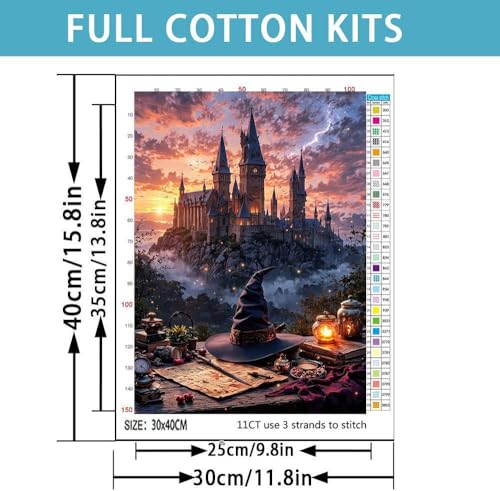 Castle Stamped Cross Stitch Kits for Adults - Embroidery Kits for Beginners Adults,11 CT Patterns Dimensions Counted Cross Stitch Kits for Adults Arts Craft 12x16 inch - color: Cross stitch-35