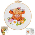 Louise Maelys Highland Cow Embroidery Kit for Beginners Floral DIY - color: kit-12
