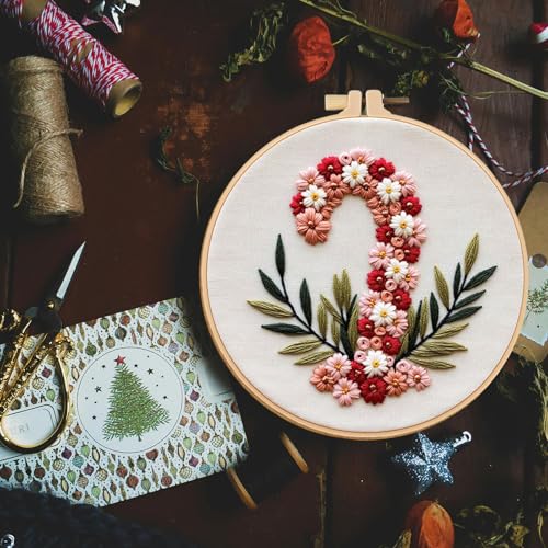 Smart-Feather 3 Sets Holiday Embroidery kit for Beginners, Hand Embroidery Kits for Adults with Hoop, DIY Art Project Craft Kit (Season) - style: season