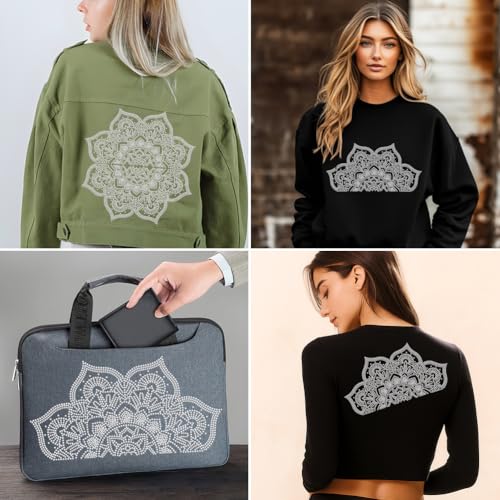 SUPERDANT Flowers Iron on Rhinestones for Clothes Mandala Crystal Heat Transfer Stickers Iron on Decals Rhinestone Patches for Woman T-Shirt Clothing Hoodie Jackets DIY Art Craft Gifts