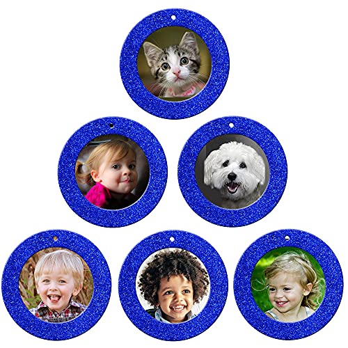 The Original Mini Glitter Photo Christmas Ornaments, Magnetic Easy-Load Picture Frame Ornament, Includes Photo Protectors Plus Hooks for Hanging, Round, Blue 6-Pack - color: Blue