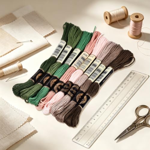 8 Skeins 70 Yards Green Embroidery Floss Thread for Hand Sewing - color: Brown Green, size: 70 Yards